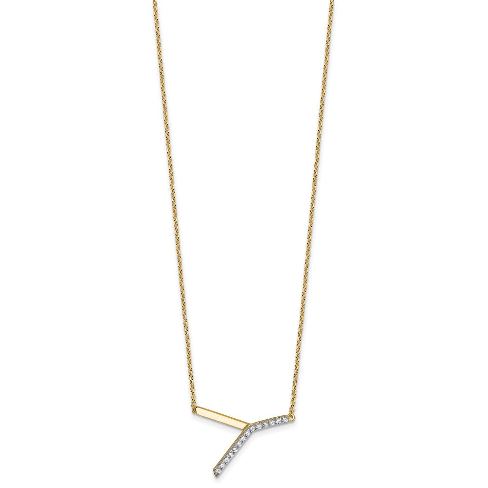 14K Sideways Diamond Initial Y 18 inch Necklace