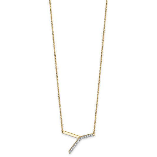 14K Sideways Diamond Initial Y 18 inch Necklace