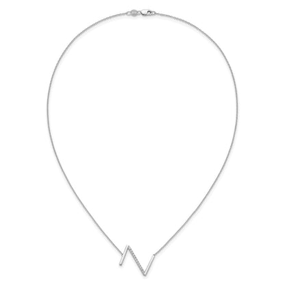 14K White Gold Sideways Diamond Initial Z 18 inch Necklace