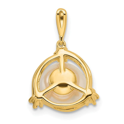 14k 1/8 carat Lab Grown Diamond VS/SI+ G+ and 8.00 mm Round Freshwater Cultured Pearl Pendant