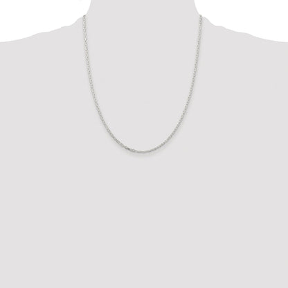 Sterling Silver Rhodium-plated 2.2mm Diamond-cut Long Link Cable Chain
