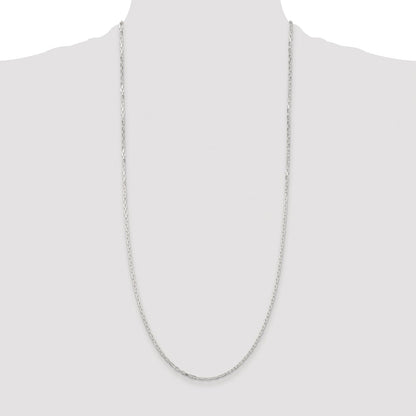 Sterling Silver Rhodium-plated 2.2mm Diamond-cut Long Link Cable Chain