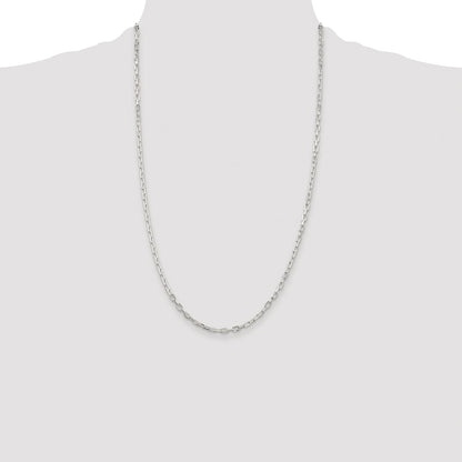 Sterling Silver Rhodium-plated 2.9mm Diamond-cut Long Link Cable Chain