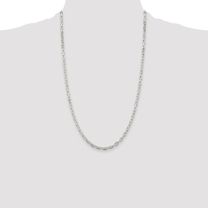 Sterling Silver Rhodium-plated 3.75mm Diamond-cut Long Link Cable Chain