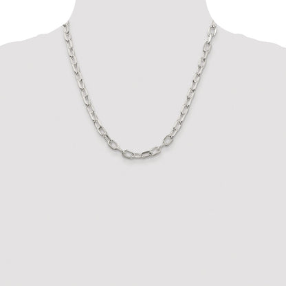 Sterling Silver Rhodium-plated 6.65mm Diamond-cut Long Link Cable Chain