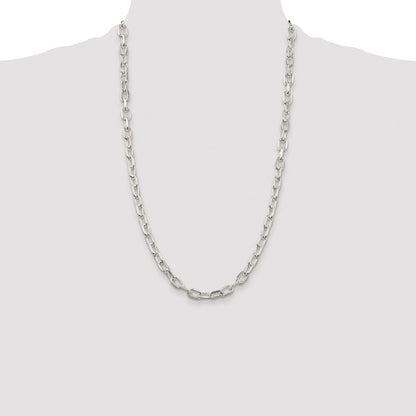 Sterling Silver Rhodium-plated 6.65mm Diamond-cut Long Link Cable Chain