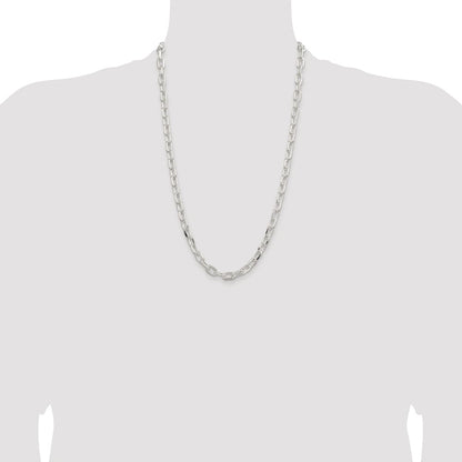 Sterling Silver Rhodium-plated 7.5mm Diamond-cut Long Link Cable Chain