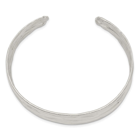 Sterling Silver Rhodium-plated Polished 6mm Hammered Bands Cuff Bangle