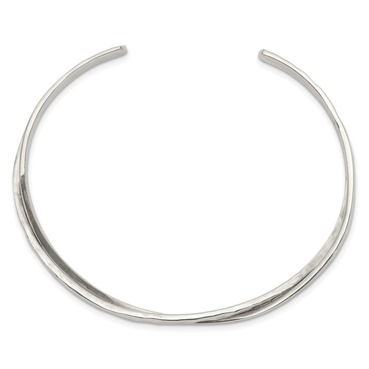 Sterling Silver Rhodium-plated Polished 3mm Hammered Bands Cuff Bangle