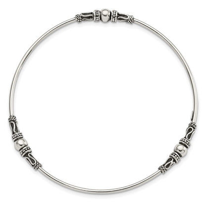Sterling Silver Antiqued Beaded Slip On Bangle