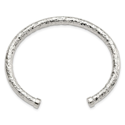 Sterling Silver Polished Textured Cuff Bangle