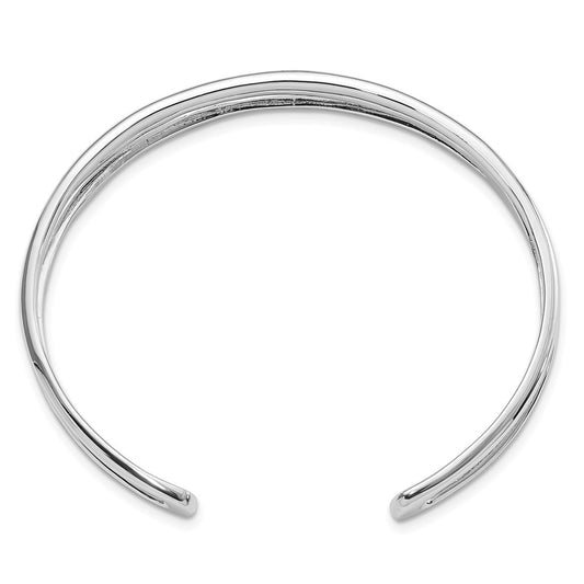 Sterling Silver Rhodium-plated Polished Three Line Cuff Bangle