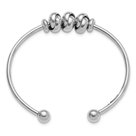 Sterling Silver Rhodium-plated Polished Knot Beads Cuff Bangle
