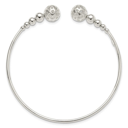 Sterling Silver Polished Beaded Cuff Bangle