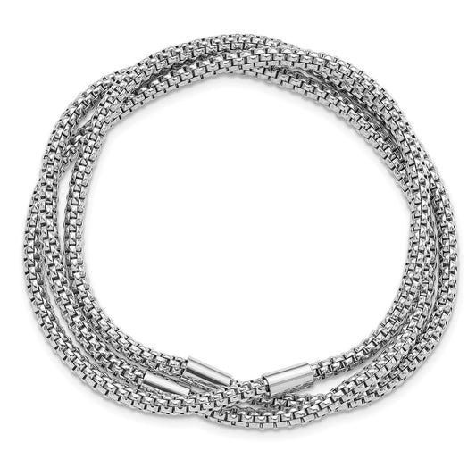 Sterling Silver Rhodium-plated Three Intertwined Stretch Mesh Slip-on Bracelet