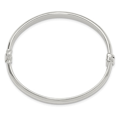 Sterling Silver Polished Textured Hinged Bangle Bracelet