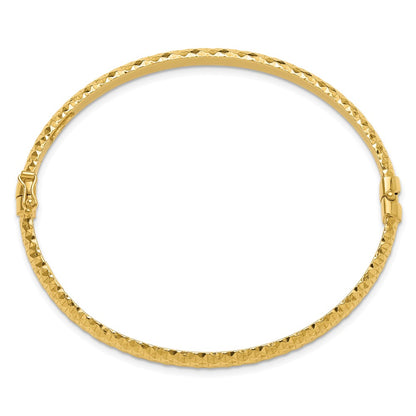 Sterling Silver Polished Gold-tone Textured Hinged Bangle Bracelet