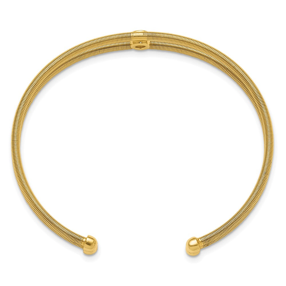 Sterling Silver Polished Gold-tone Textured CZ Two Band Cuff Bracelet