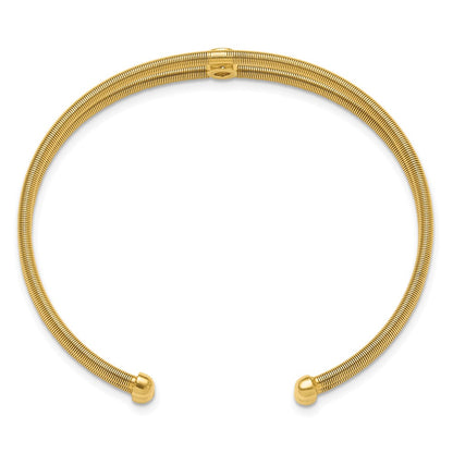 Sterling Silver Polished Gold-tone Textured CZ Two Band Cuff Bracelet