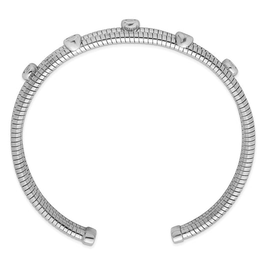 Sterling Silver Rhodium-plated Textured Bezel CZ Moveable Wrap Flexible Bangle Bracelet