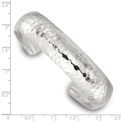 Sterling Silver Polished 15mm Domed Hammered Cuff Bangle