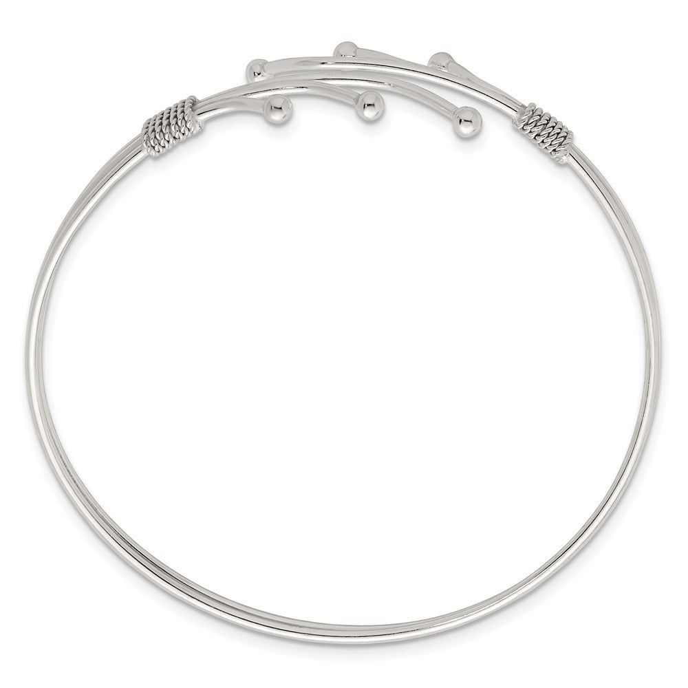 Sterling Silver Polished Twisted and Beaded Fancy Triple Band Cuff Bangle Bracelet