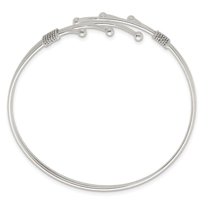 Sterling Silver Polished Twisted and Beaded Fancy Triple Band Cuff Bangle Bracelet