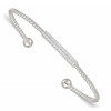 Sterling Silver Polished and Beaded CZ Bar Cuff Bangle