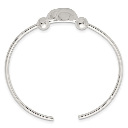 Sterling Silver Polished and Beaded Domed Heart Cuff Bangle