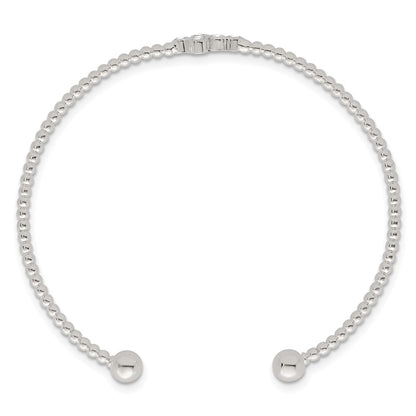 Sterling Silver Polished and Beaded CZ Cross Cuff Bangle