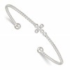 Sterling Silver Polished and Beaded CZ Cross Cuff Bangle