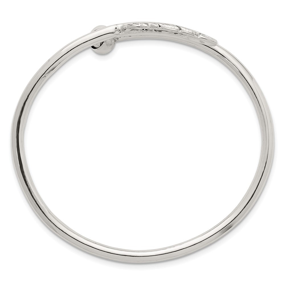 Sterling Silver Polished and Grooved Feather Bypass Cuff Bangle
