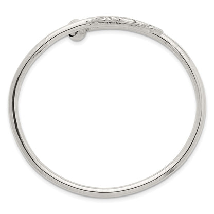 Sterling Silver Polished and Grooved Feather Bypass Cuff Bangle