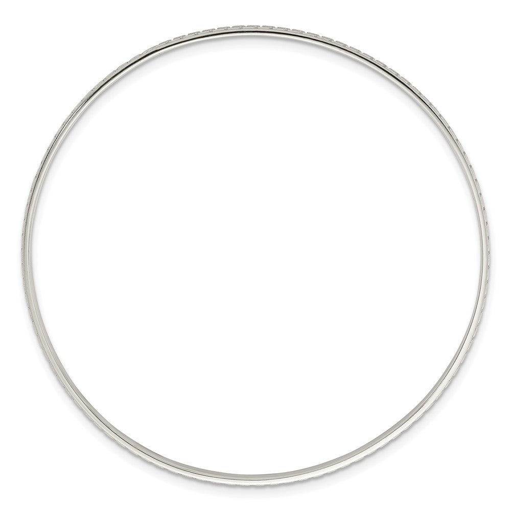 Sterling Silver Polished and Textured 2.50mm Greek Key Slip-on Bangle Bracelet