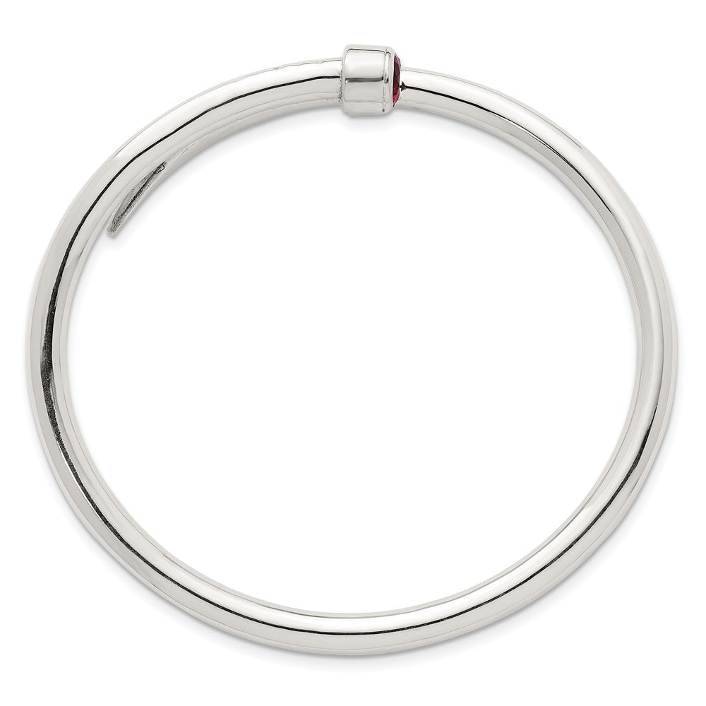 Sterling Silver Polished Red CZ Slip On Expandable Bangle