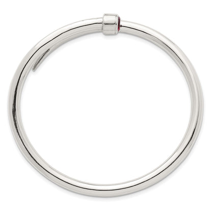 Sterling Silver Polished Red CZ Slip On Expandable Bangle