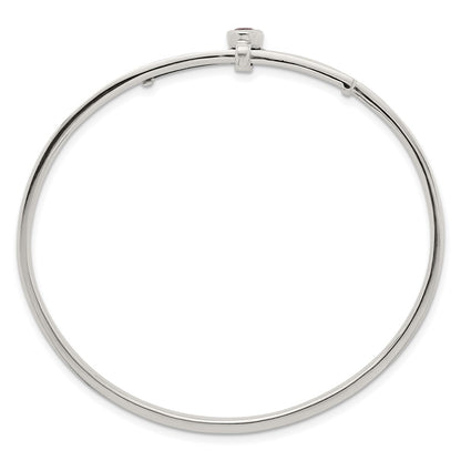 Sterling Silver Polished Oval Red CZ Slip On Expandable Bangle