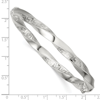Sterling Silver Polished Textured and Twisted 6.50mm Greek Key Hinged Bangle