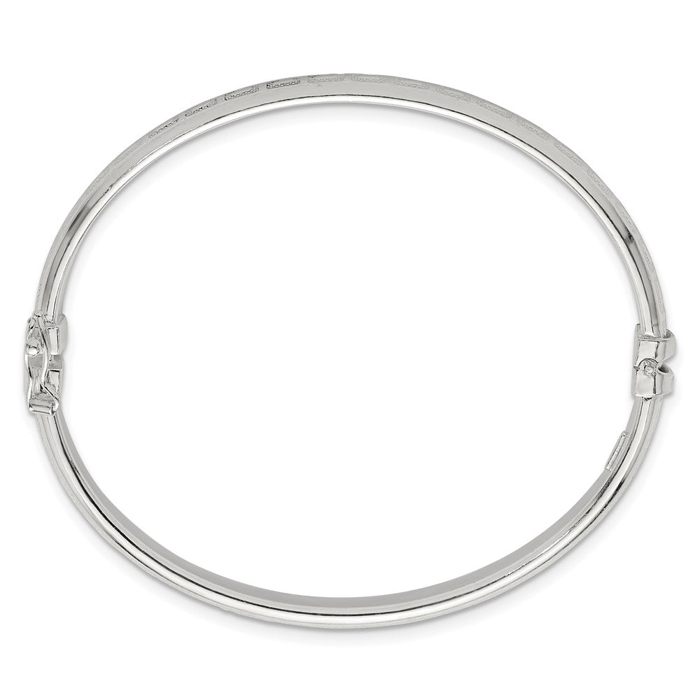 Sterling Silver Polished and Textured 6.50mm Greek Key Hinged Bangle