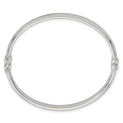 Sterling Silver Polished and Textured 6.50mm Greek Key Hinged Bangle