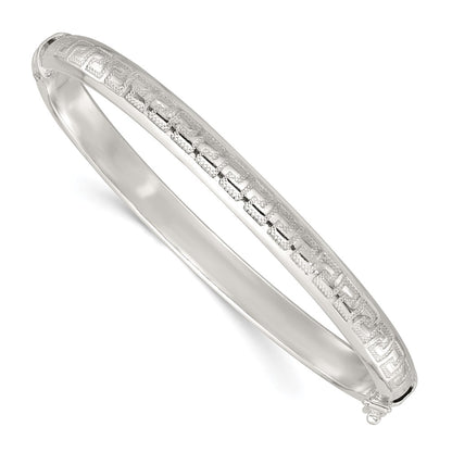 Sterling Silver Polished and Textured 6.50mm Greek Key Hinged Bangle