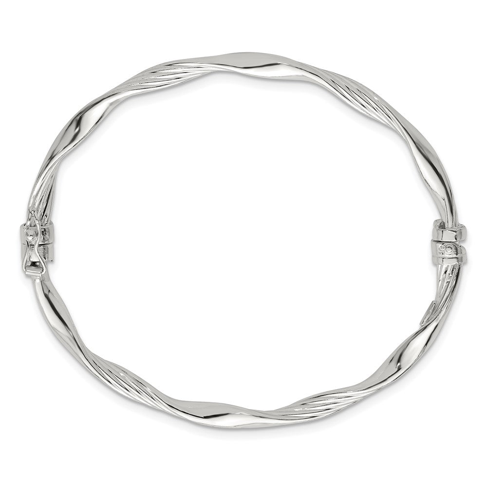 Sterling Silver Polished and Textured Twisted 4.00mm Hinged Bangle
