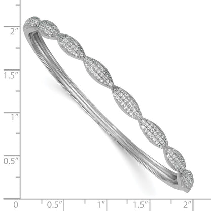 Sterling Silver Rhodium-plated Polished Fancy Scalloped CZ Hinged Bangle