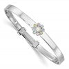 Sterling Silver Rhodium-plated Polished Green, Pink, Blue and Purple CZ and Freshwater Cultured Pearl Flower Childrens Expandable Bangle