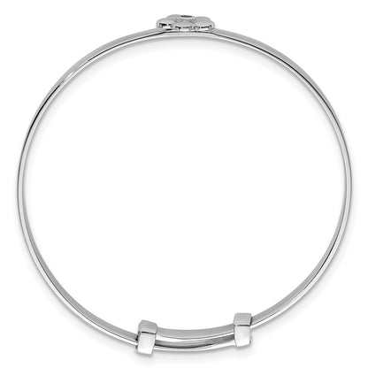 Sterling Silver Rhodium-plated Polished Blue CZ Flower Childrens Expandable Bangle