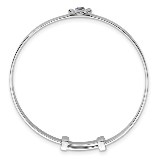 Sterling Silver Rhodium-plated Polished Pink And Purple CZ Butterfly Childrens Expandable Bangle