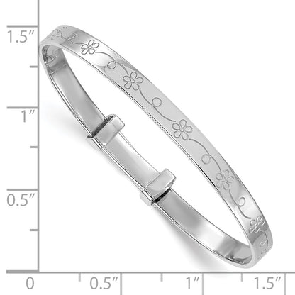 Sterling Silver Rhodium-plated Polished Etched Floral Pattern Childrens Expandable Bangle