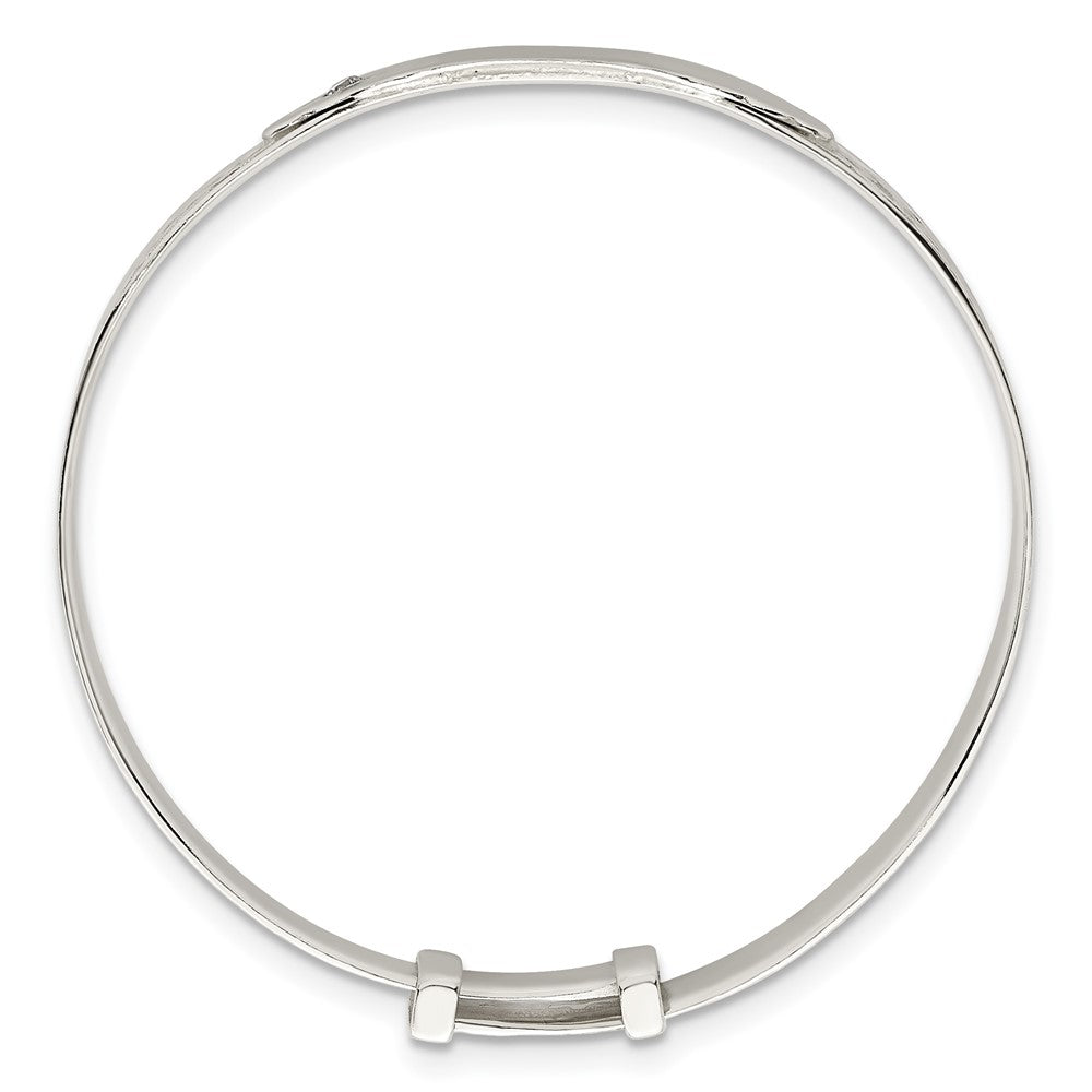 Sterling Silver Polished White CZ Claddagh Expandable Slip-on Baby ID Bangle