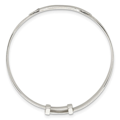 Sterling Silver Polished White CZ Claddagh Expandable Slip-on Baby ID Bangle
