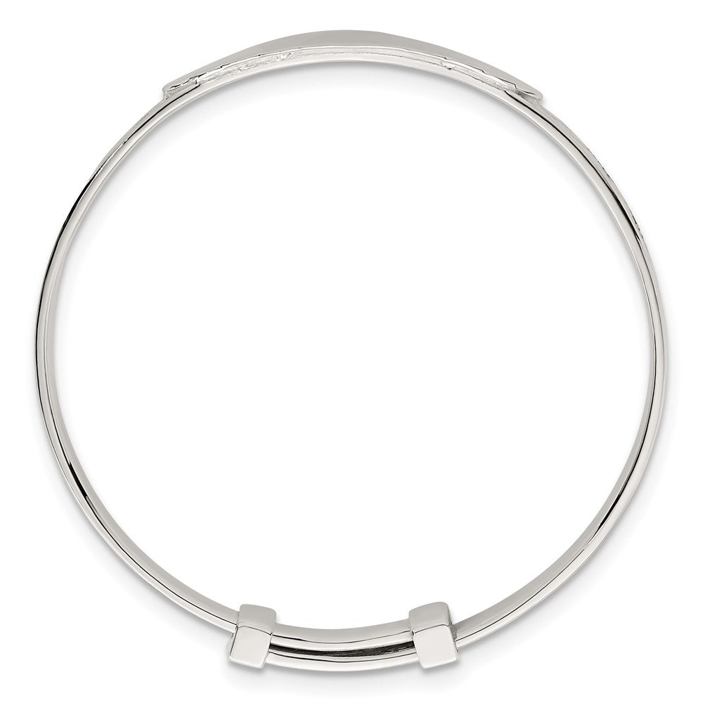 Sterling Silver Polished Textured Floral Expandable Slip-on Baby ID Bangle